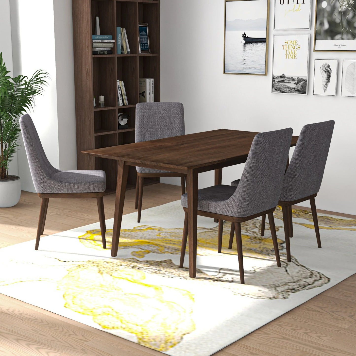 Adira (Small - Walnut) Dining Set with 4 Brighton (Grey) Dining Chairs