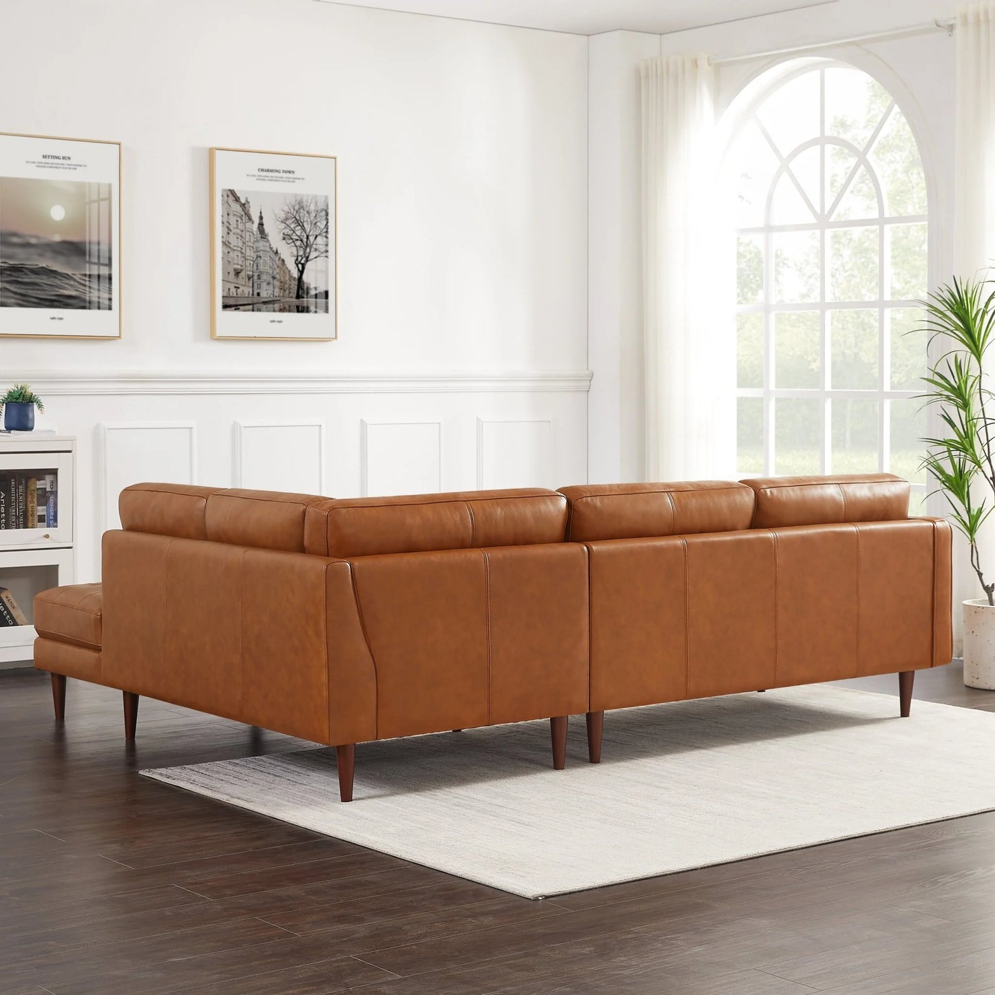 Lugano L-Shaped Genuine Leather Left&Right-Facing Sectional Cognac Tan