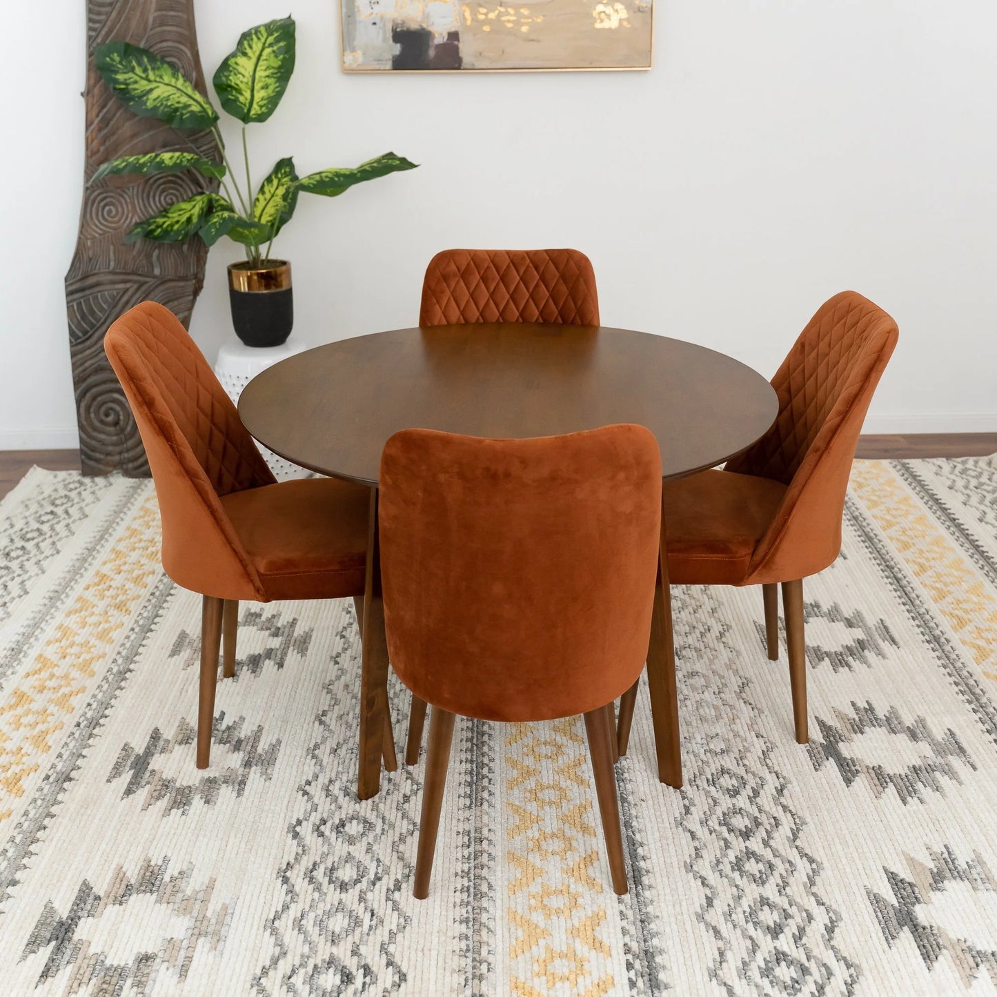 Aliana Dining Set with 4 Evette Orange Chairs (Walnut)