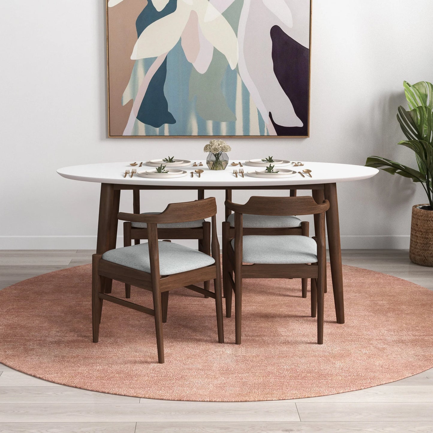 Rixos Dining Table (White Top) Zola Chair (Grey) Set of 4