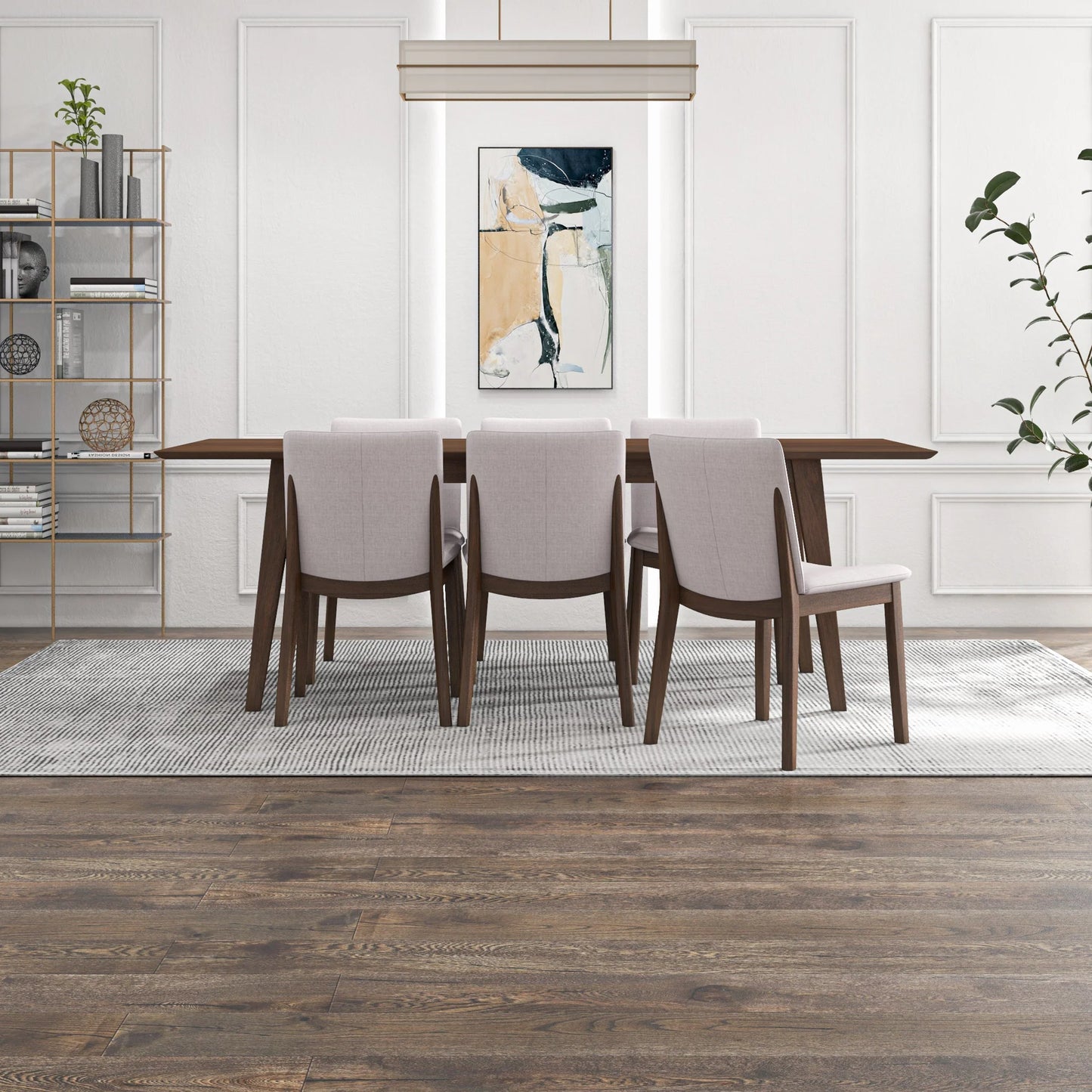 Adira (XLarge - Walnut) Dining Set with 6 Virginia (Beige) Dining Chairs