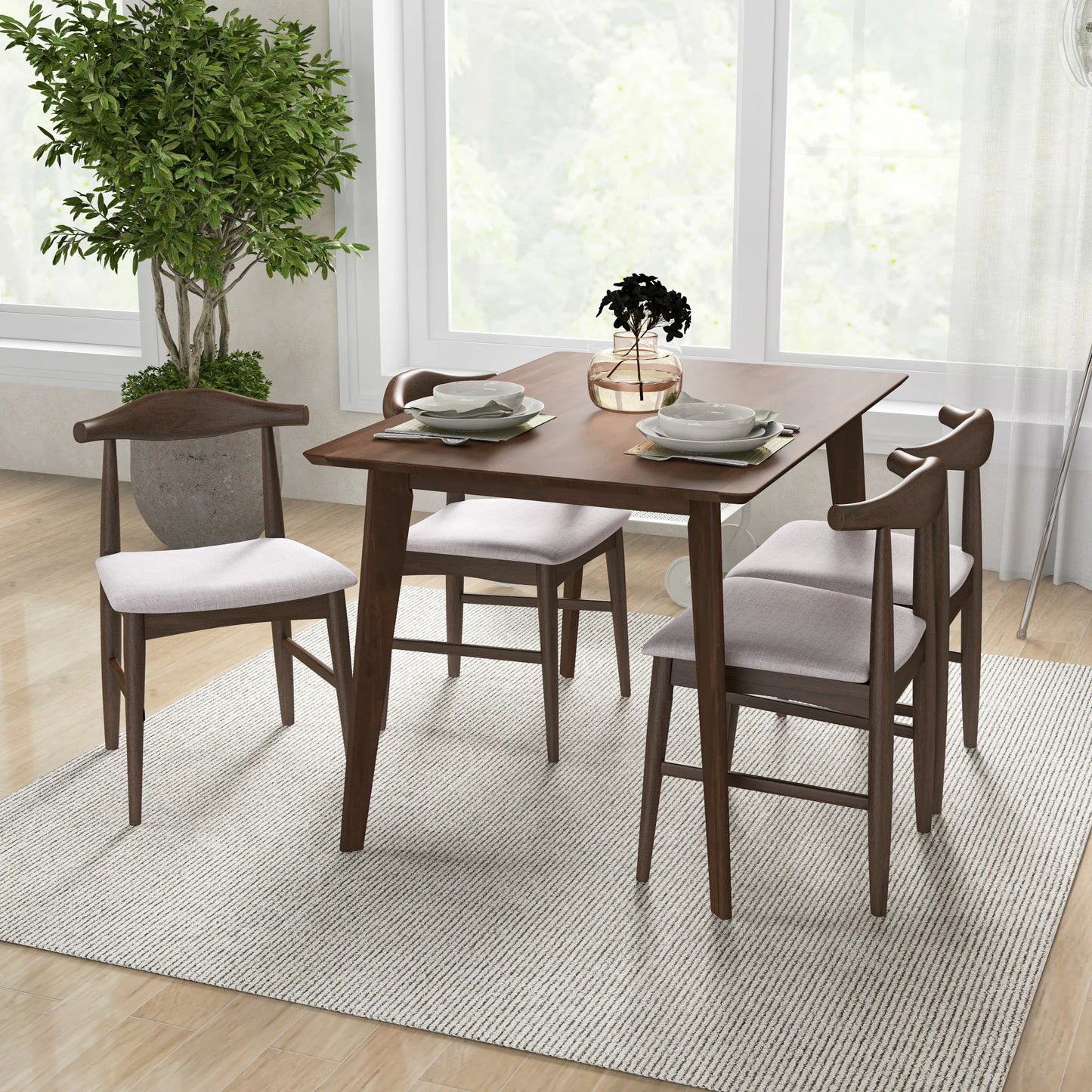 Abbott Dining set with 4 Winston Beige Fabric Chairs (Small)