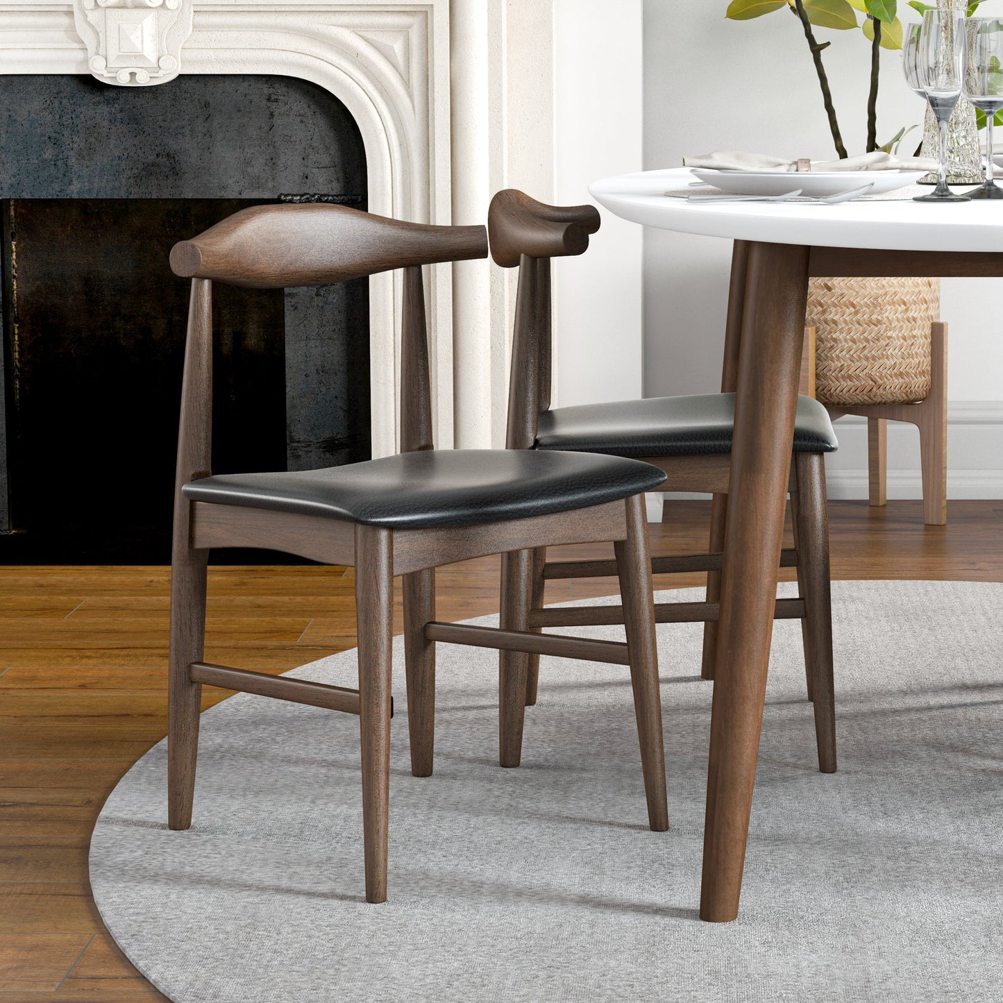 Rixos (White) Oval Dining Set with 4 Winston (Black Leather) Dining Chairs