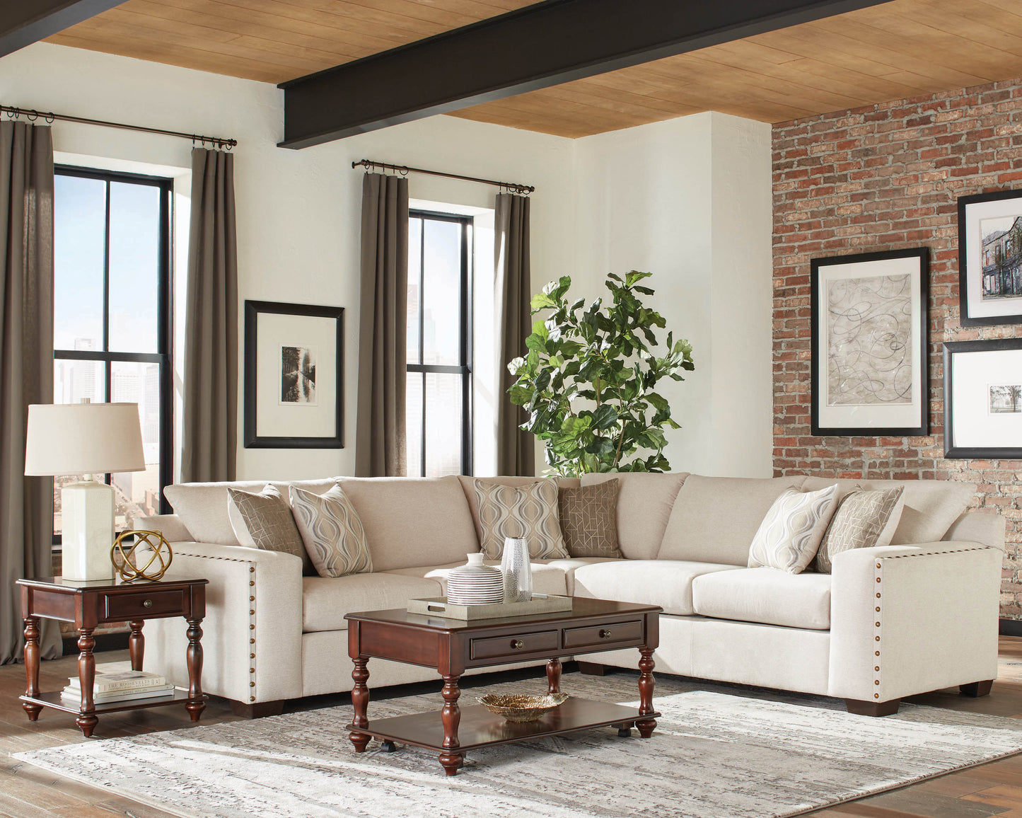 Aria L-Shaped Sectional With Nailhead Oatmeal - 508610