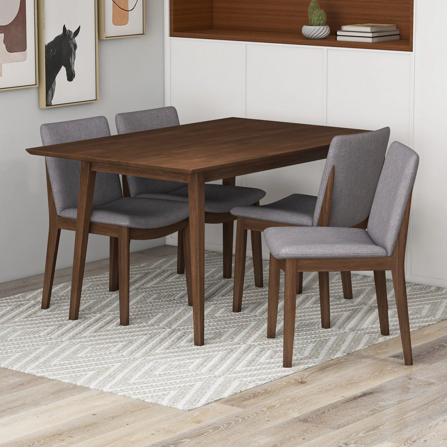 Adira (Small - Walnut) Dining Set with 4 Virginia (Grey) Dining Chairs