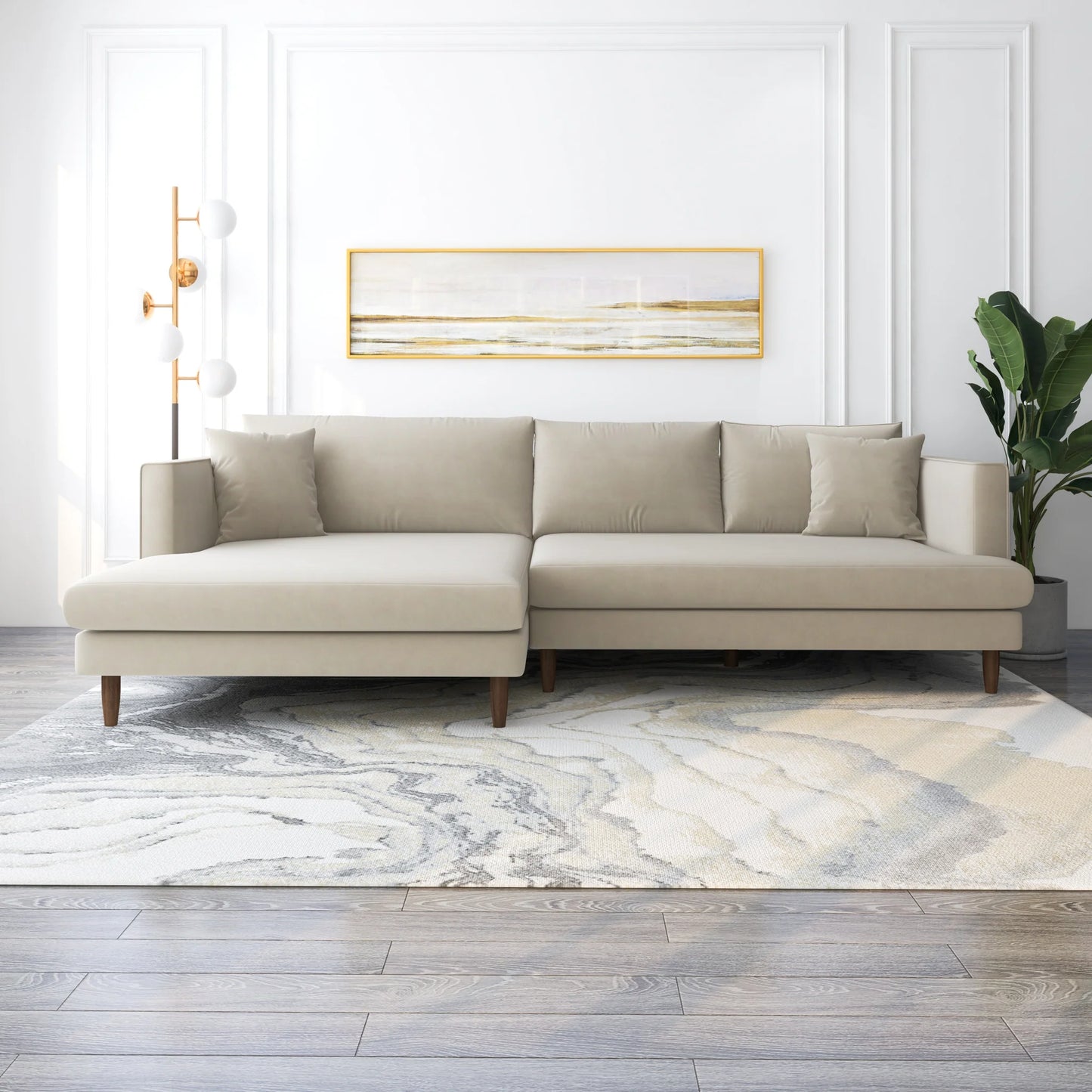 Delano L-Shaped Beige Velvet Sectional Sofa (Left&Right Facing Chaise)