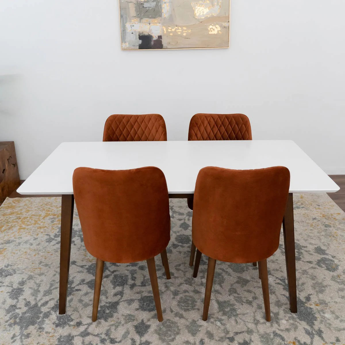 Alpine (Large) White Dining Set with 4 Evette Orange Dining Chairs