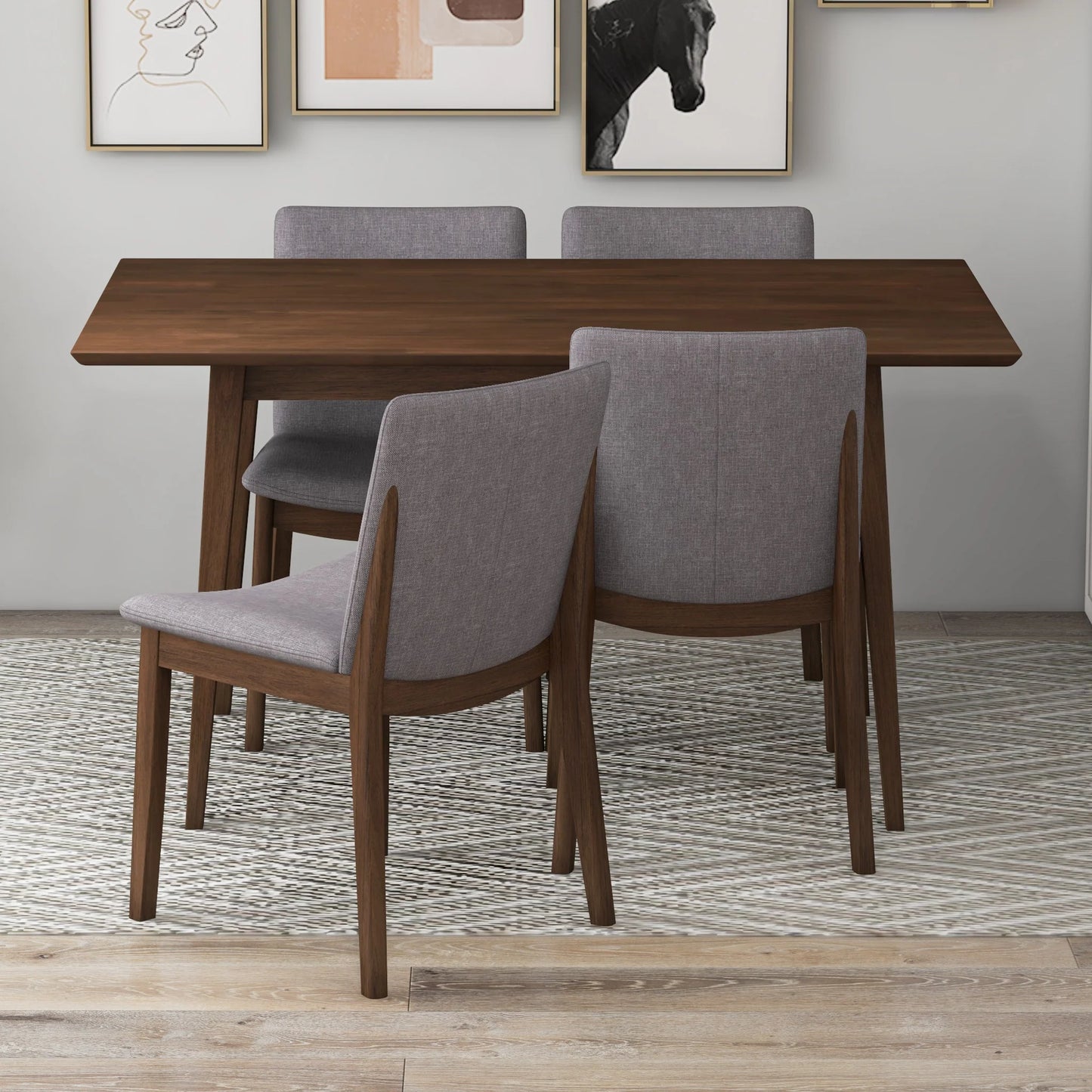 Adira (Small - Walnut) Dining Set with 4 Virginia (Grey) Dining Chairs