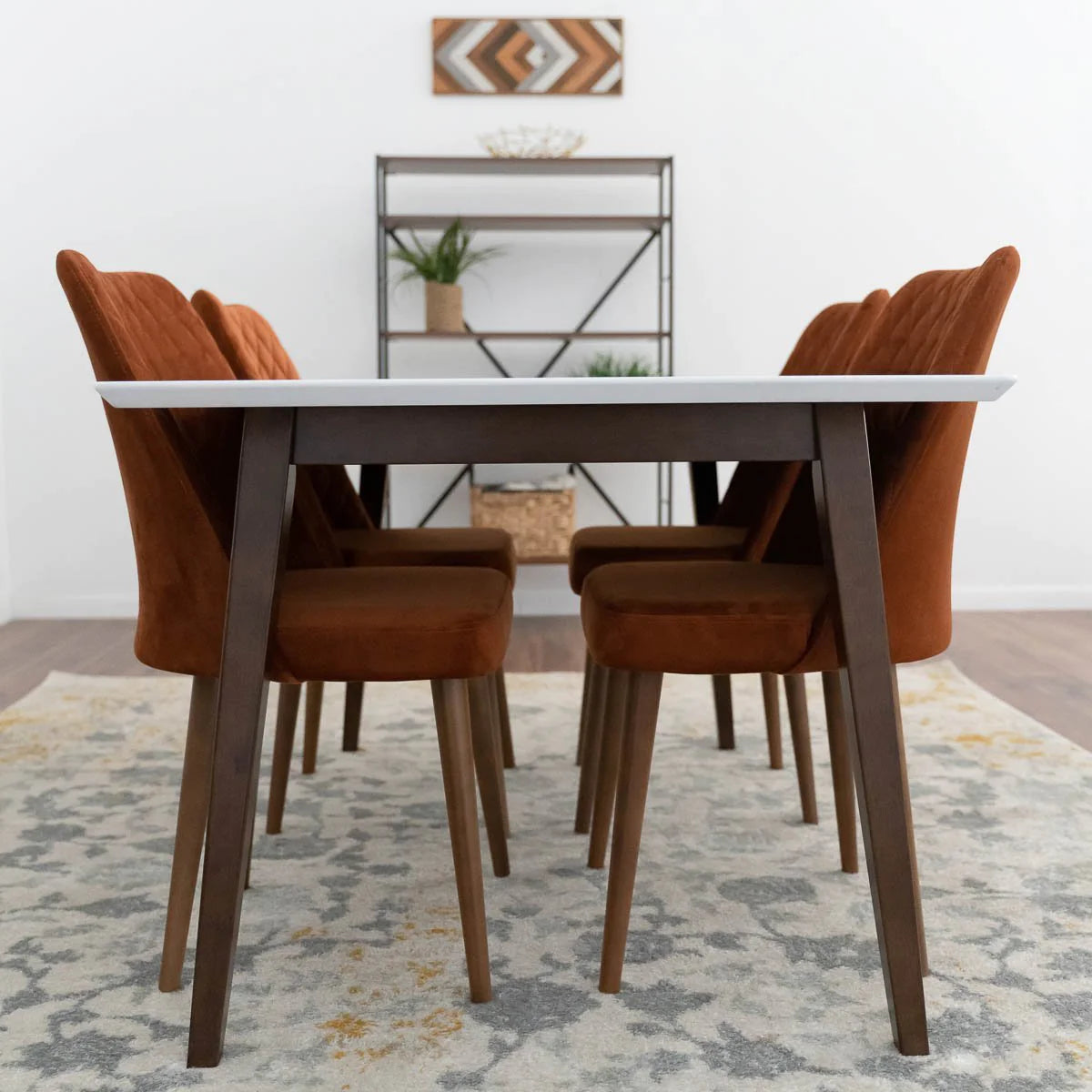 Alpine (Large) White Dining Set with 4 Evette Orange Dining Chairs