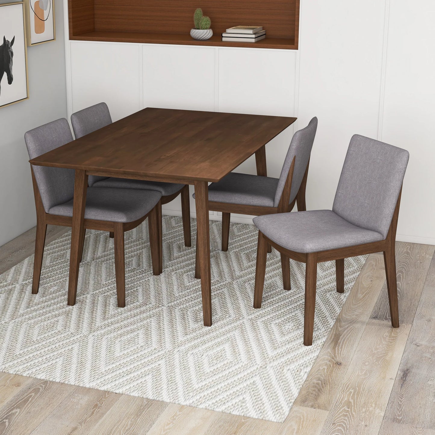 Adira (Small - Walnut) Dining Set with 4 Virginia (Grey) Dining Chairs