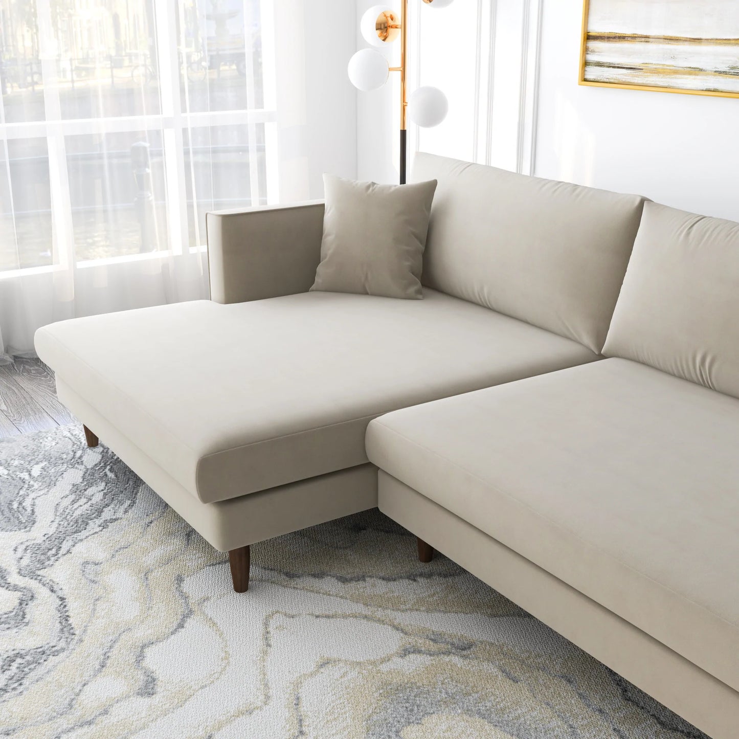 Delano L-Shaped Beige Velvet Sectional Sofa (Left&Right Facing Chaise)