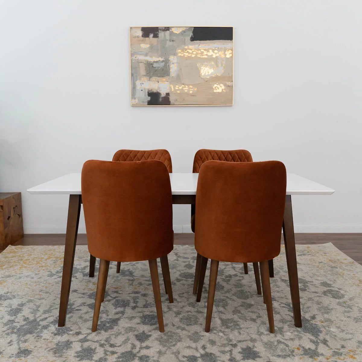 Alpine (Large) White Dining Set with 4 Evette Orange Dining Chairs