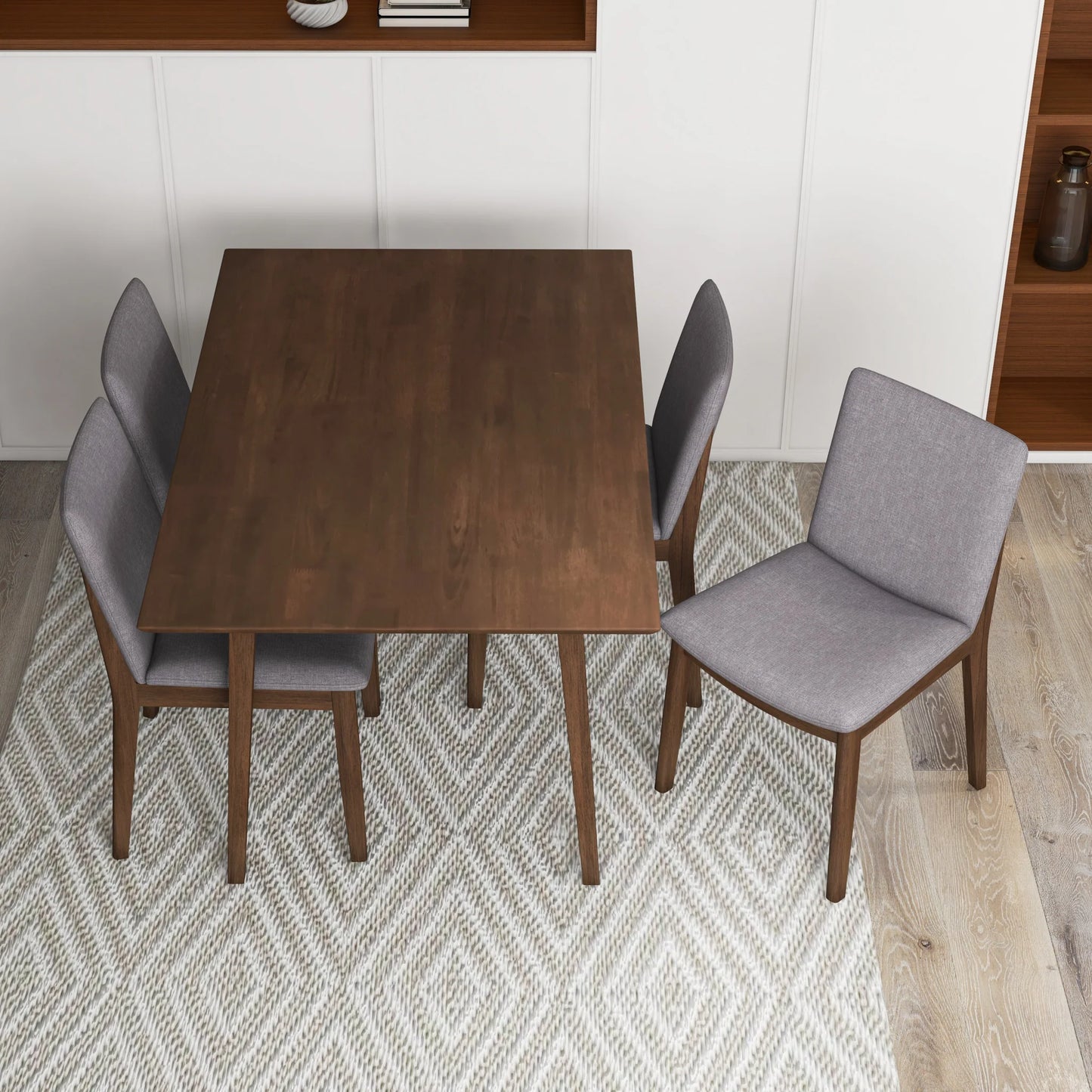 Adira (Small - Walnut) Dining Set with 4 Virginia (Grey) Dining Chairs