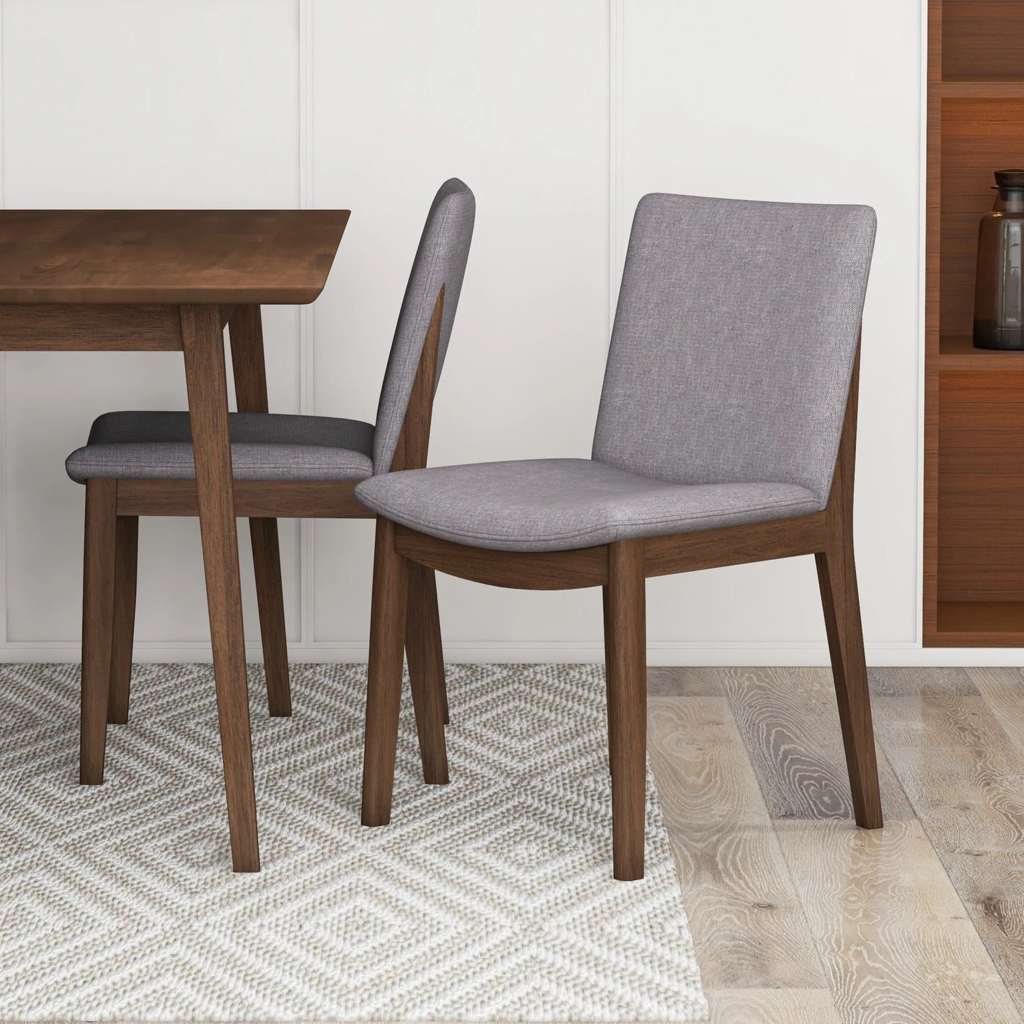 Adira (Small - Walnut) Dining Set with 4 Virginia (Grey) Dining Chairs