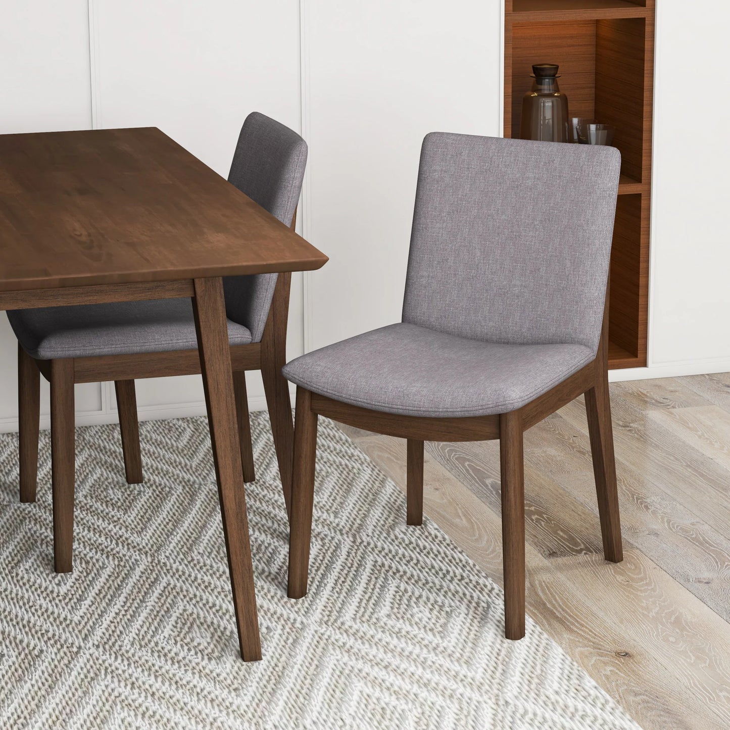 Adira (Small - Walnut) Dining Set with 4 Virginia (Grey) Dining Chairs