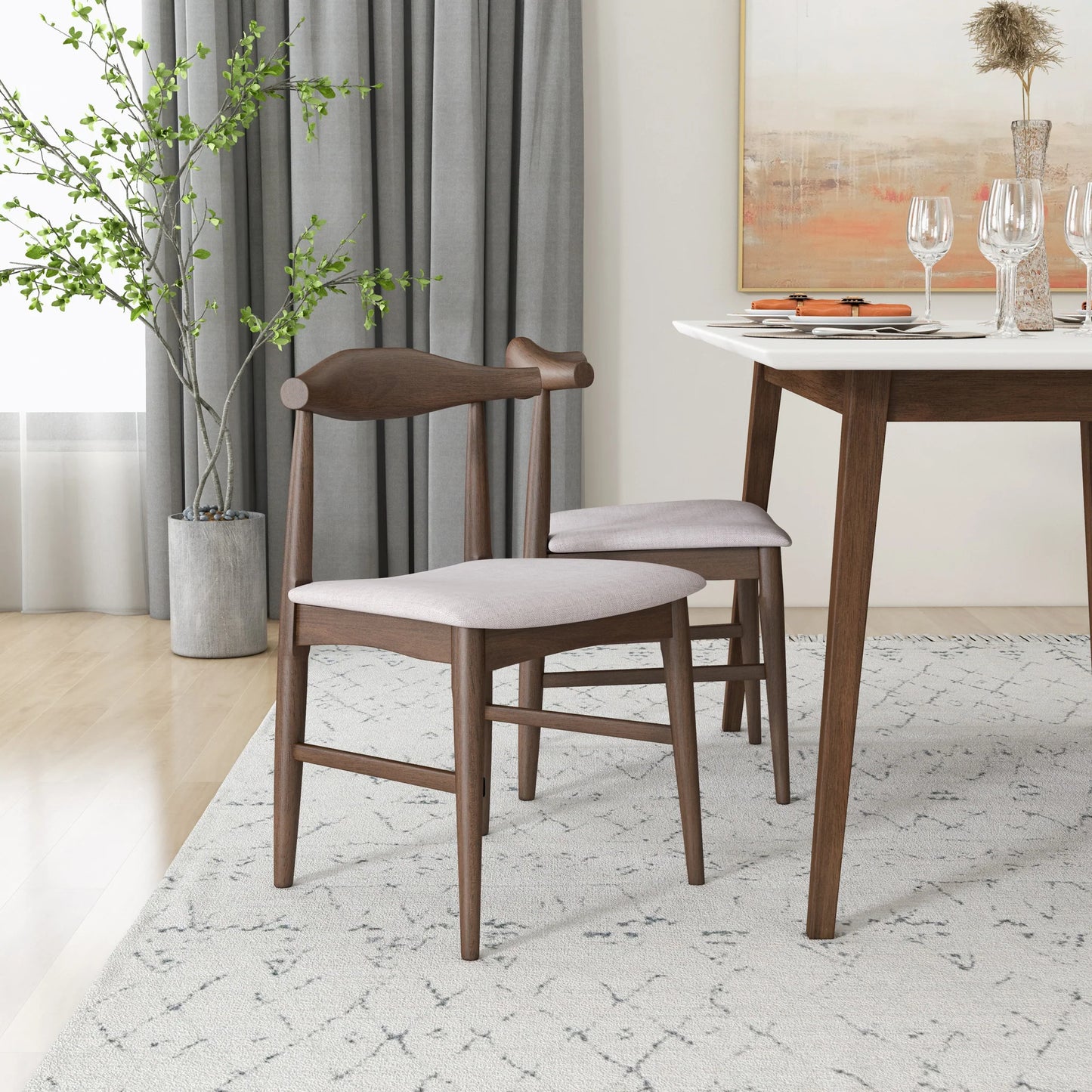Alpine (Large - White) Dining Set with 4 Winston (Beige) Dining Chairs
