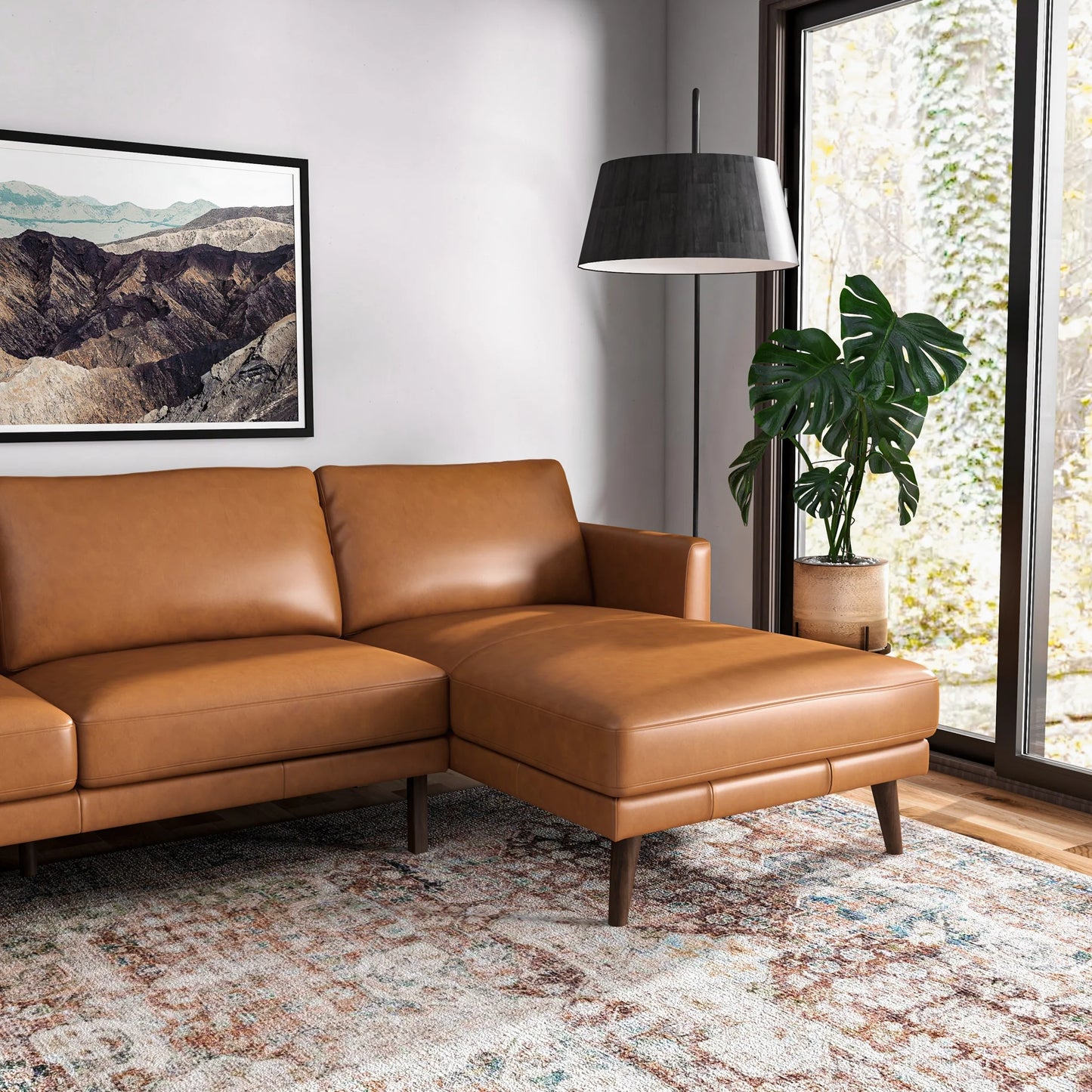 Lorena Sectional Sofa (Tan Leather - Right Facing Chaise)