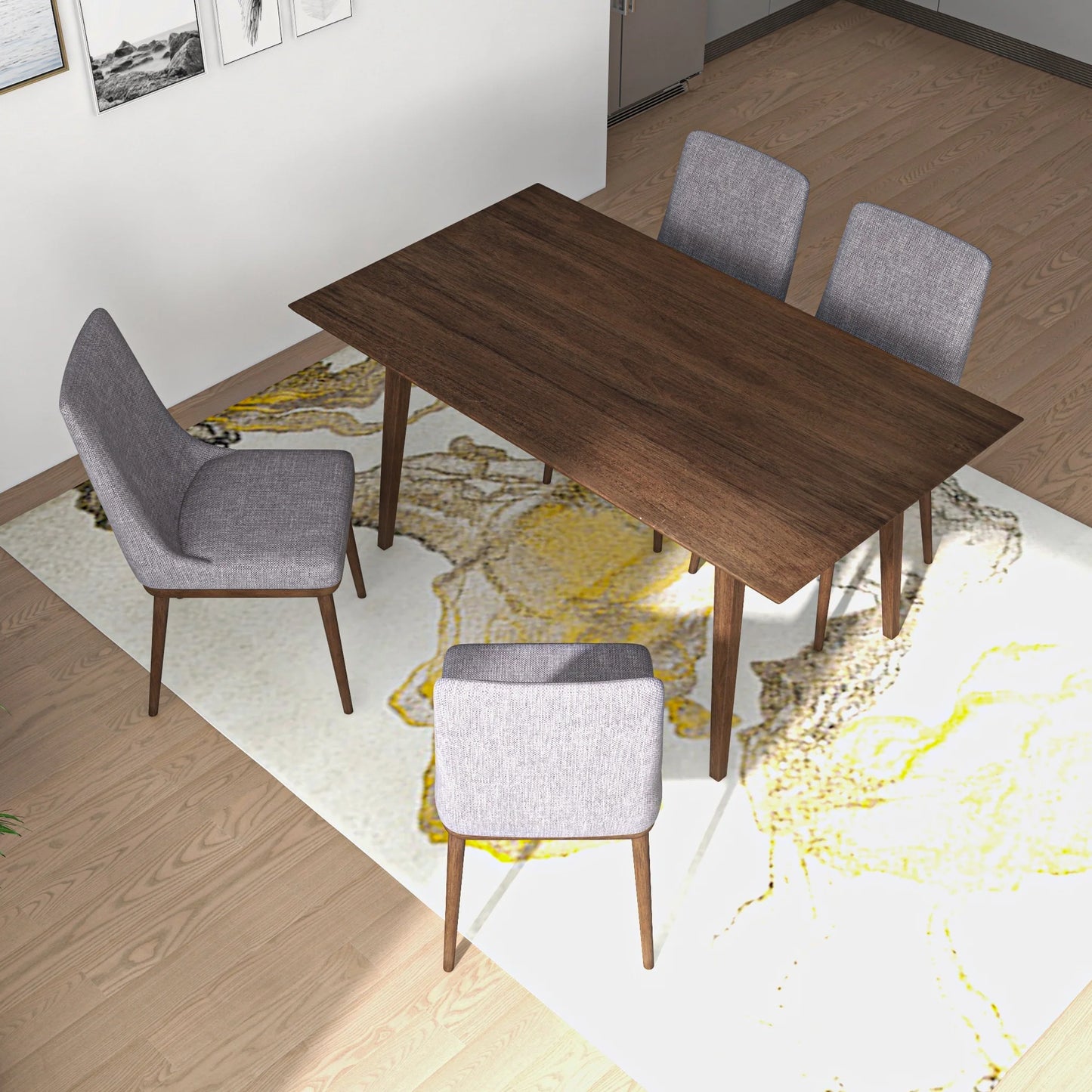 Adira (Large - Walnut) Dining Set with 4 Brighton (Grey) Dining Chairs