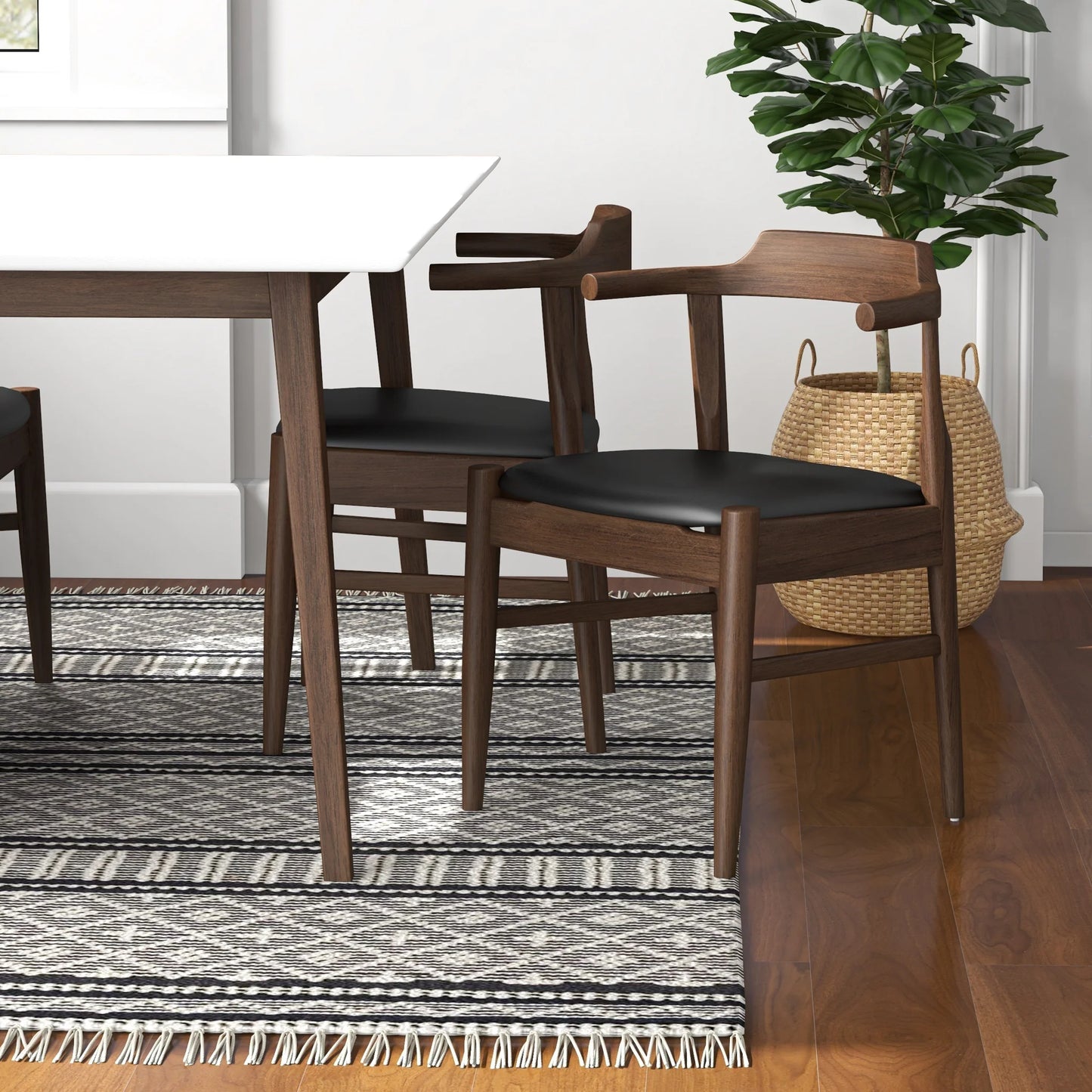 Alpine (Large - White) Dining Set with 4 Sterling (Black Leather) Dining Chairs