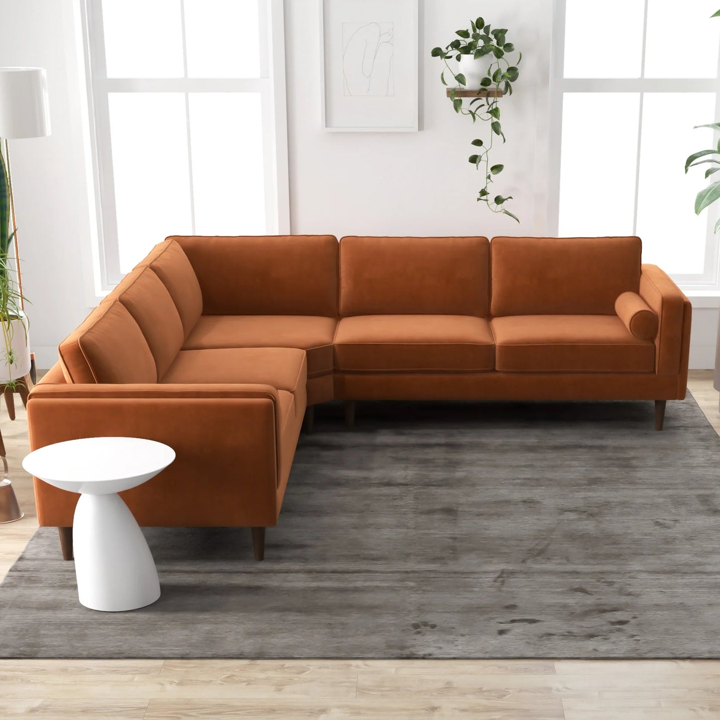 Fordham Symmetrical Corner Sofa (Orange Velvet)
