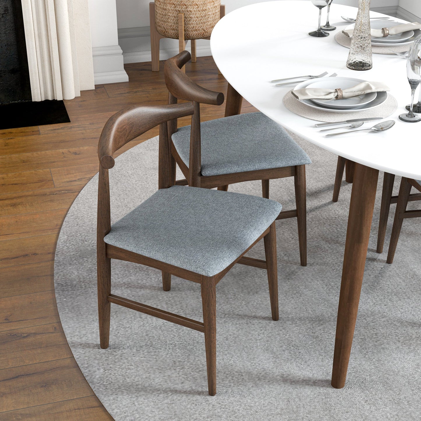 Rixos (White) Oval Dining Set with 4 Winston (Grey) Dining Chairs