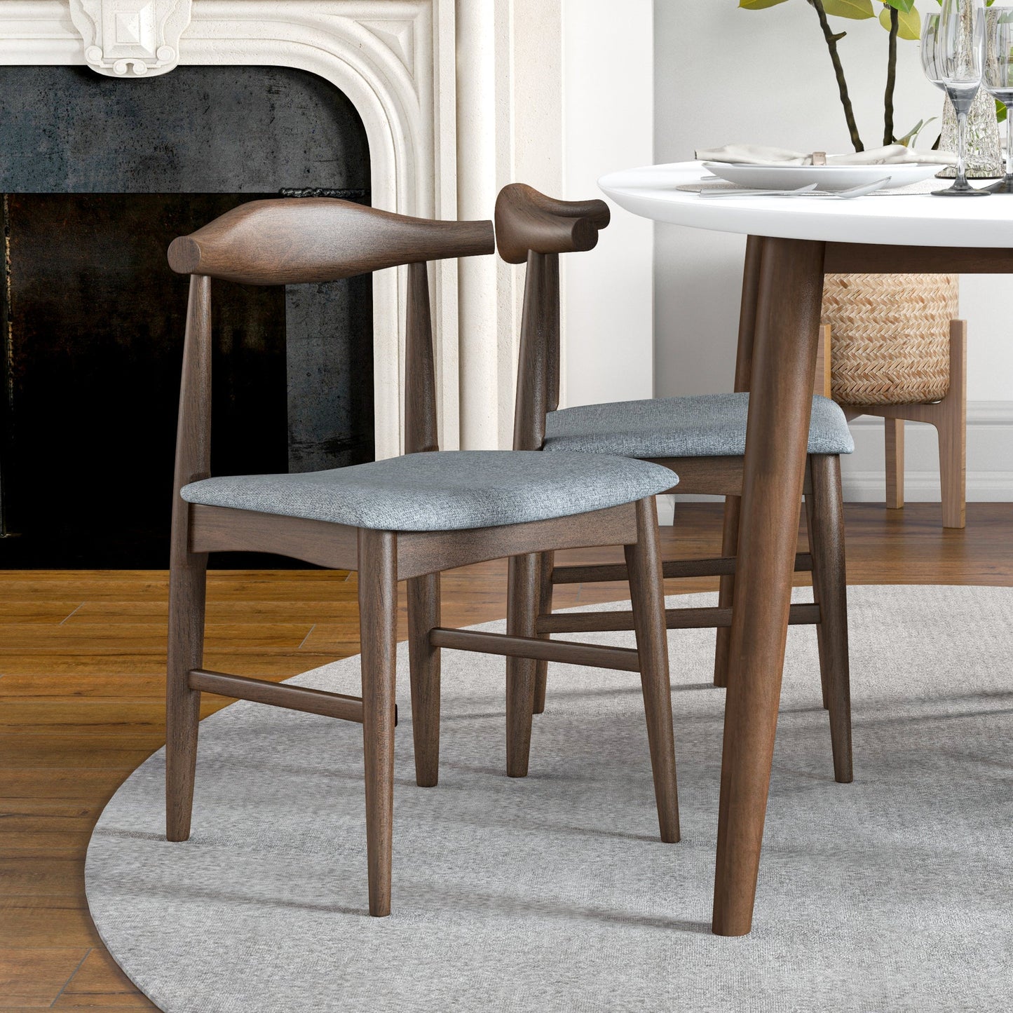 Rixos (White) Oval Dining Set with 4 Winston (Grey) Dining Chairs