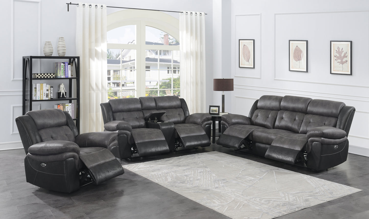 Saybrook  Tufted Cushion Power Living Room Set Charcoal And Black - 609144P