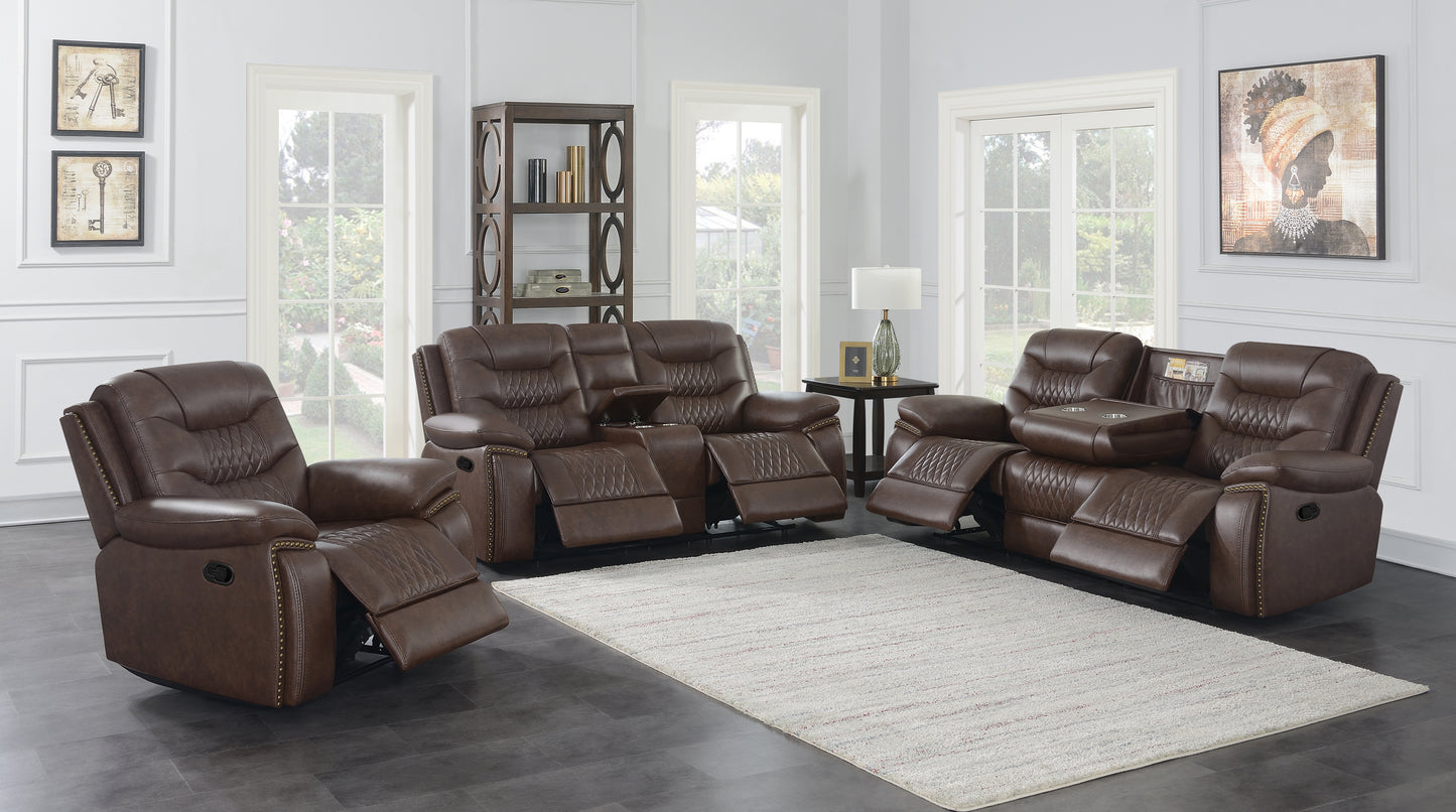 Flamenco 3-Piece Tufted Upholstered Motion Living Room Set Brown - 610201