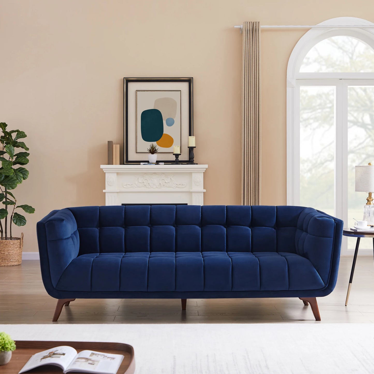 Kano Large Navy Blue Velvet Sofa