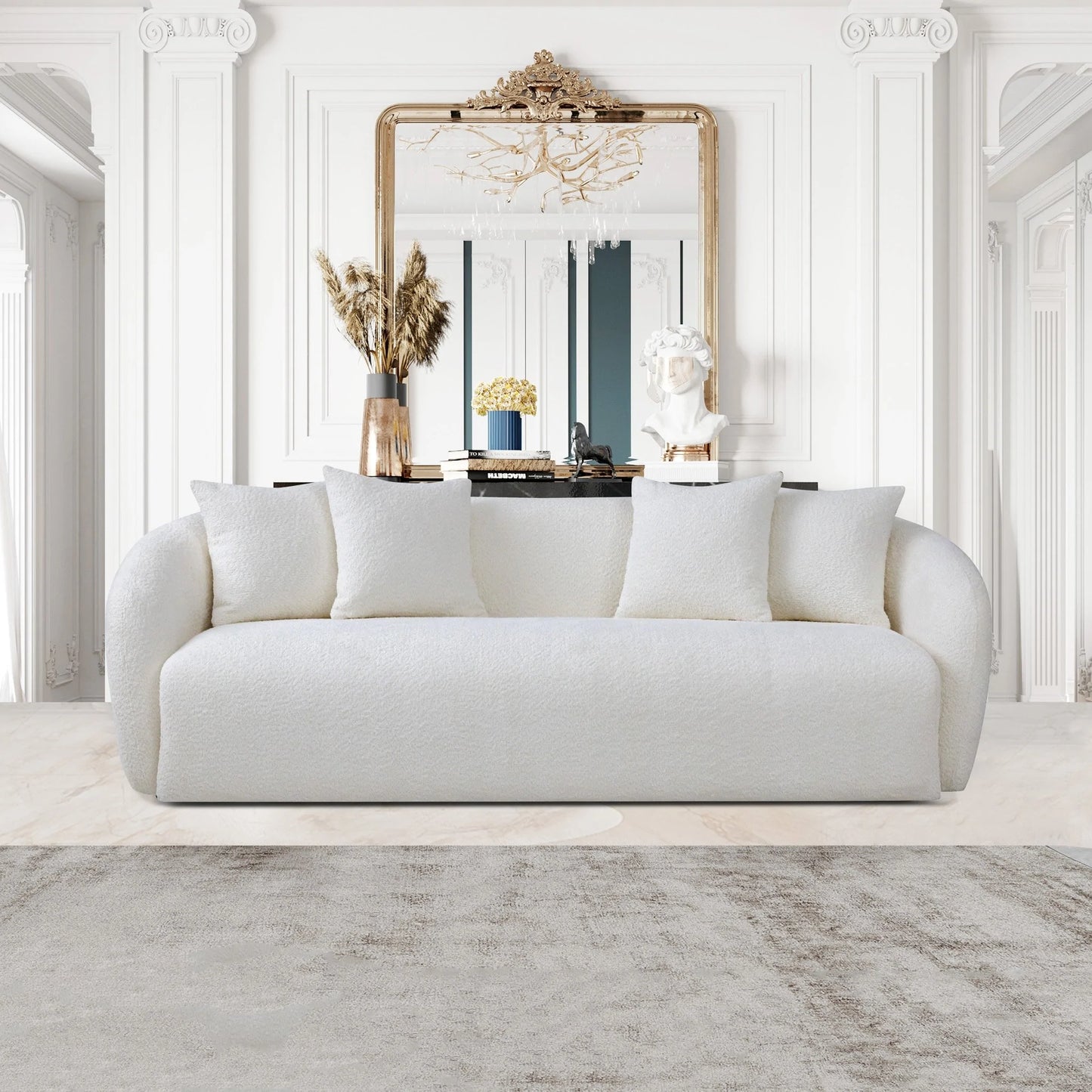 Lidia Ivory Boucle Japandi Style Sofa