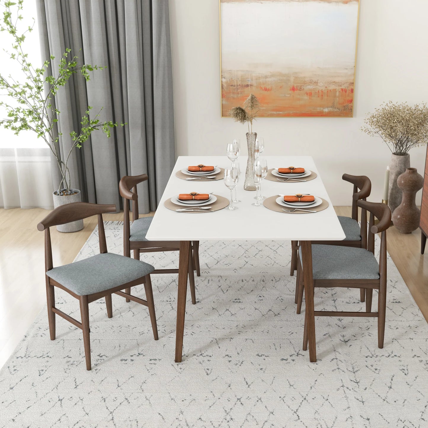 Alpine (Large - White) Dining Set with 4 Winston (Gray) Dining Chairs