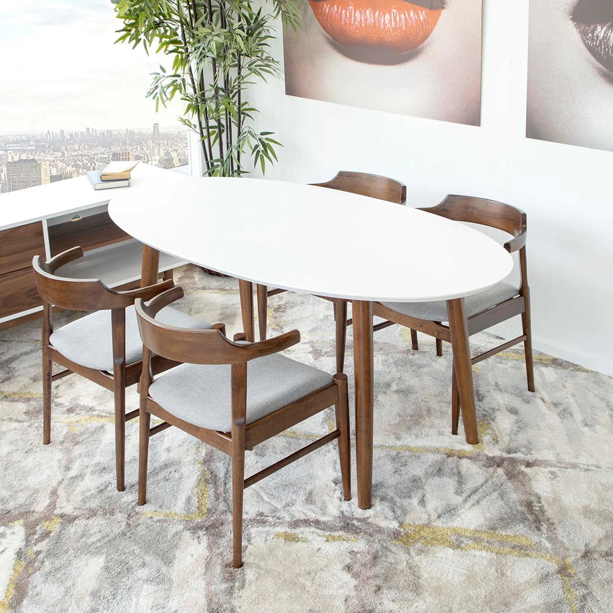 Rixos Dining set with 4 Sterling Dining Chairs (Space Gray)