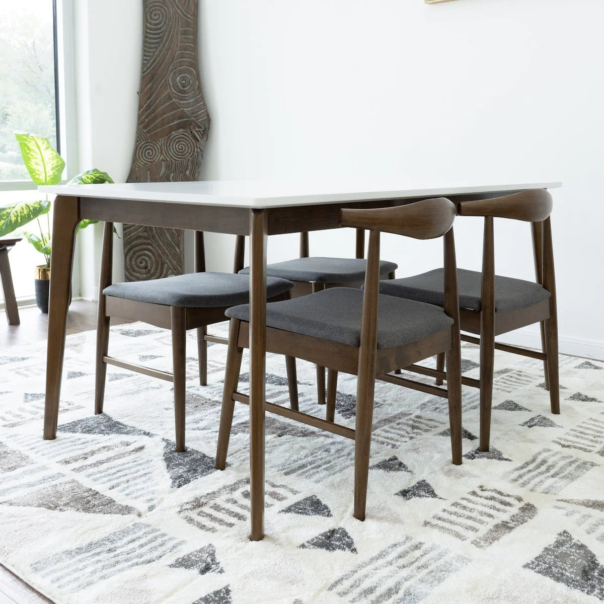 Selena Dining set with 4 Winston Grey Dining Chairs (White Top)