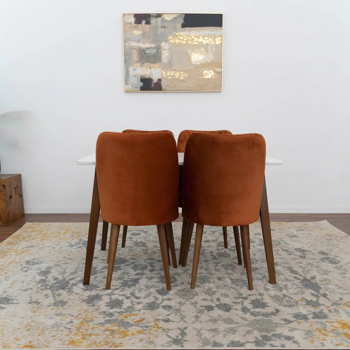 Alpine (Small-White Top) Dining Set with 4 Evette Orange Dining Chairs