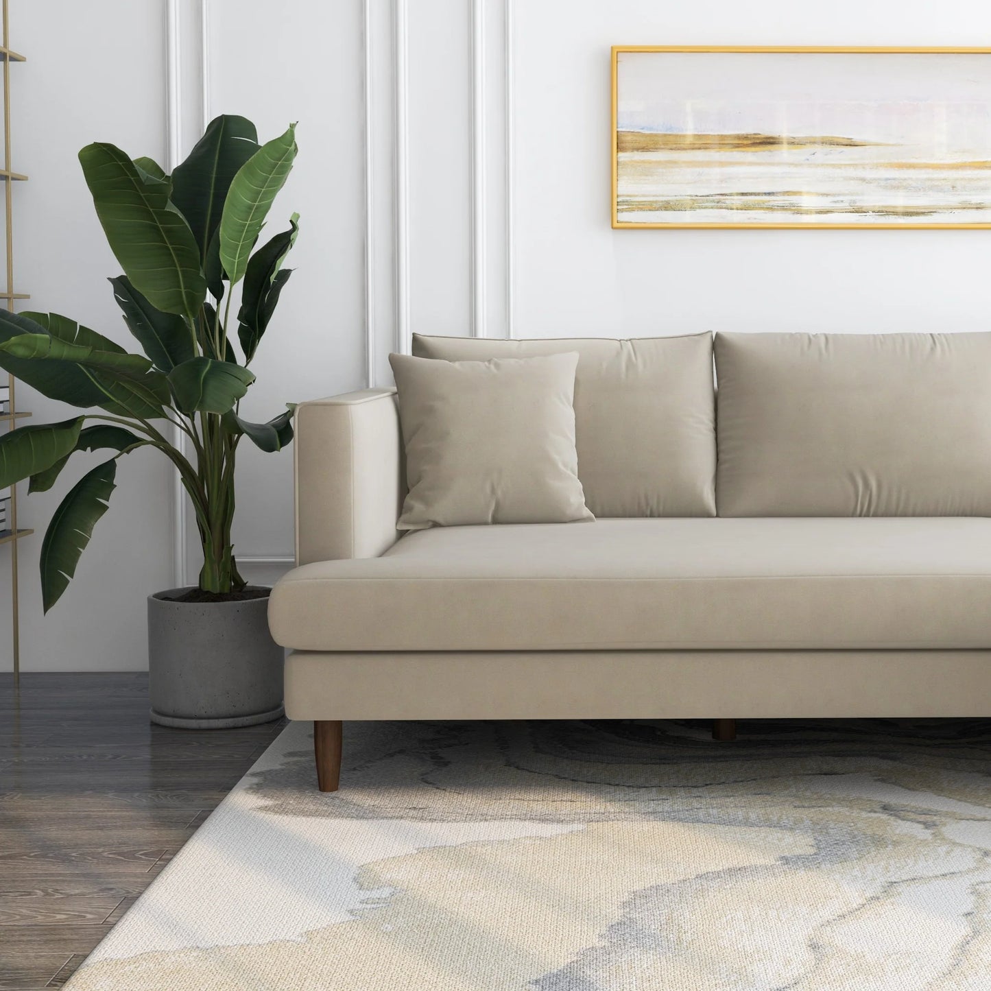Delano Sectional Sofa (Beige Velvet - Right Facing Chaise)