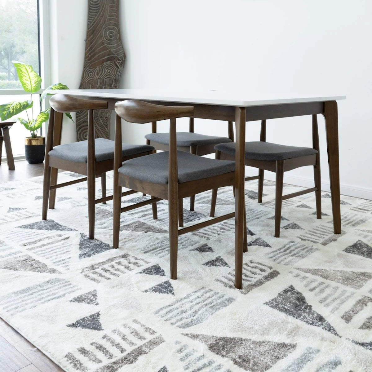 Selena Dining set with 4 Winston Grey Dining Chairs (White Top)