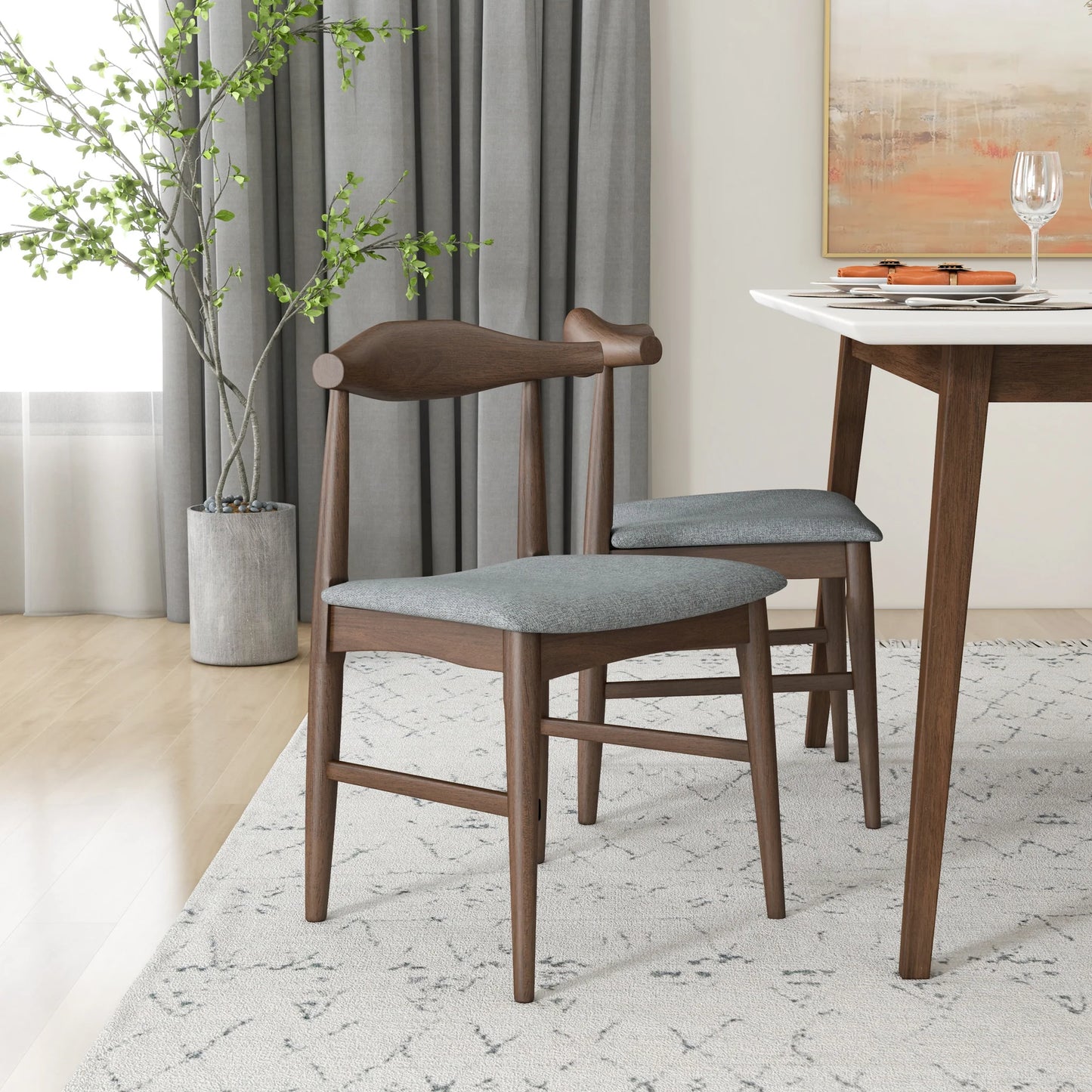 Alpine (Large - White) Dining Set with 4 Winston (Gray) Dining Chairs