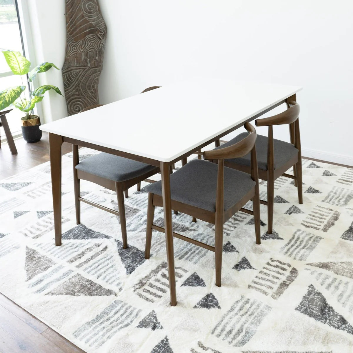 Selena Dining set with 4 Winston Grey Dining Chairs (White Top)