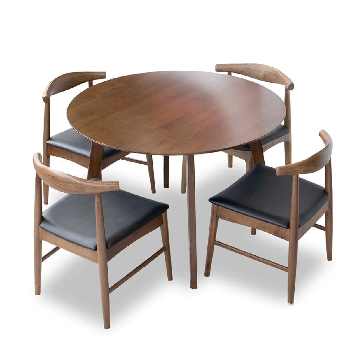 Aliana (Walnut) Dining Set with 4 Winston (Black Leather) Chairs