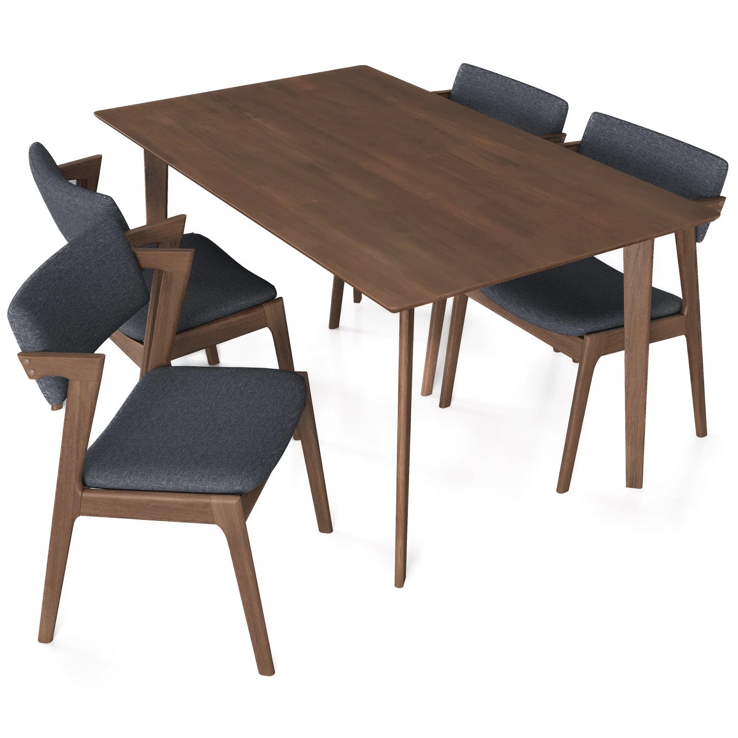Abbott Large Walnut Dining Set with 4 Ricco Dark Gray Chairs