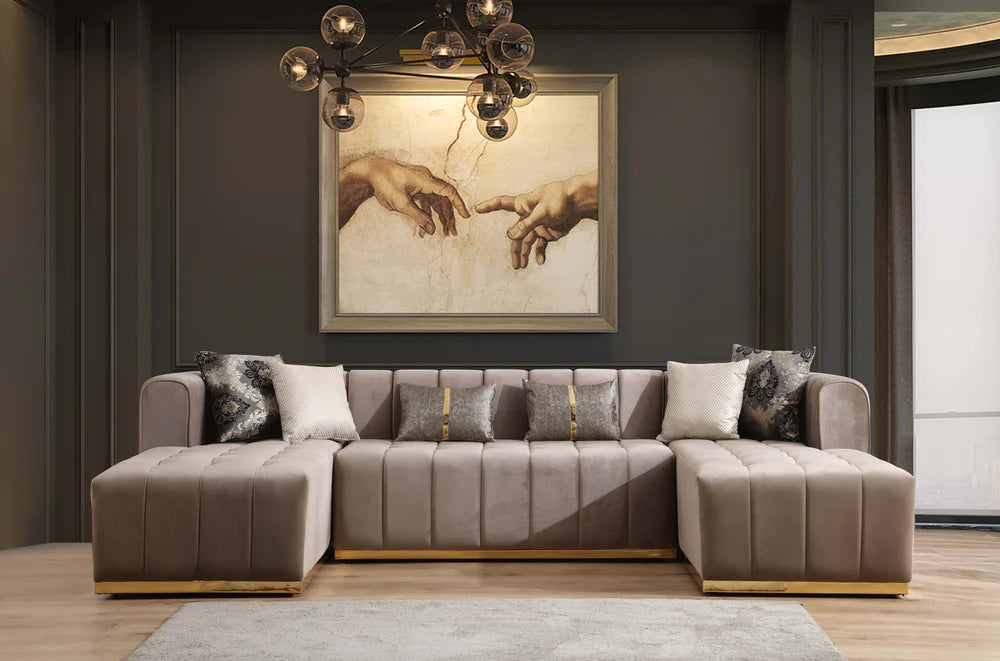 Luna U Double Chase Sectional Velvet Upholstery