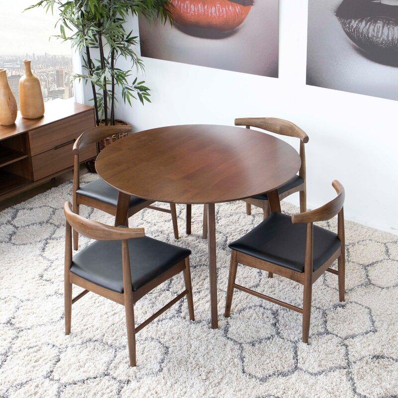 Aliana (Walnut) Dining Set with 4 Winston (Black Leather) Chairs