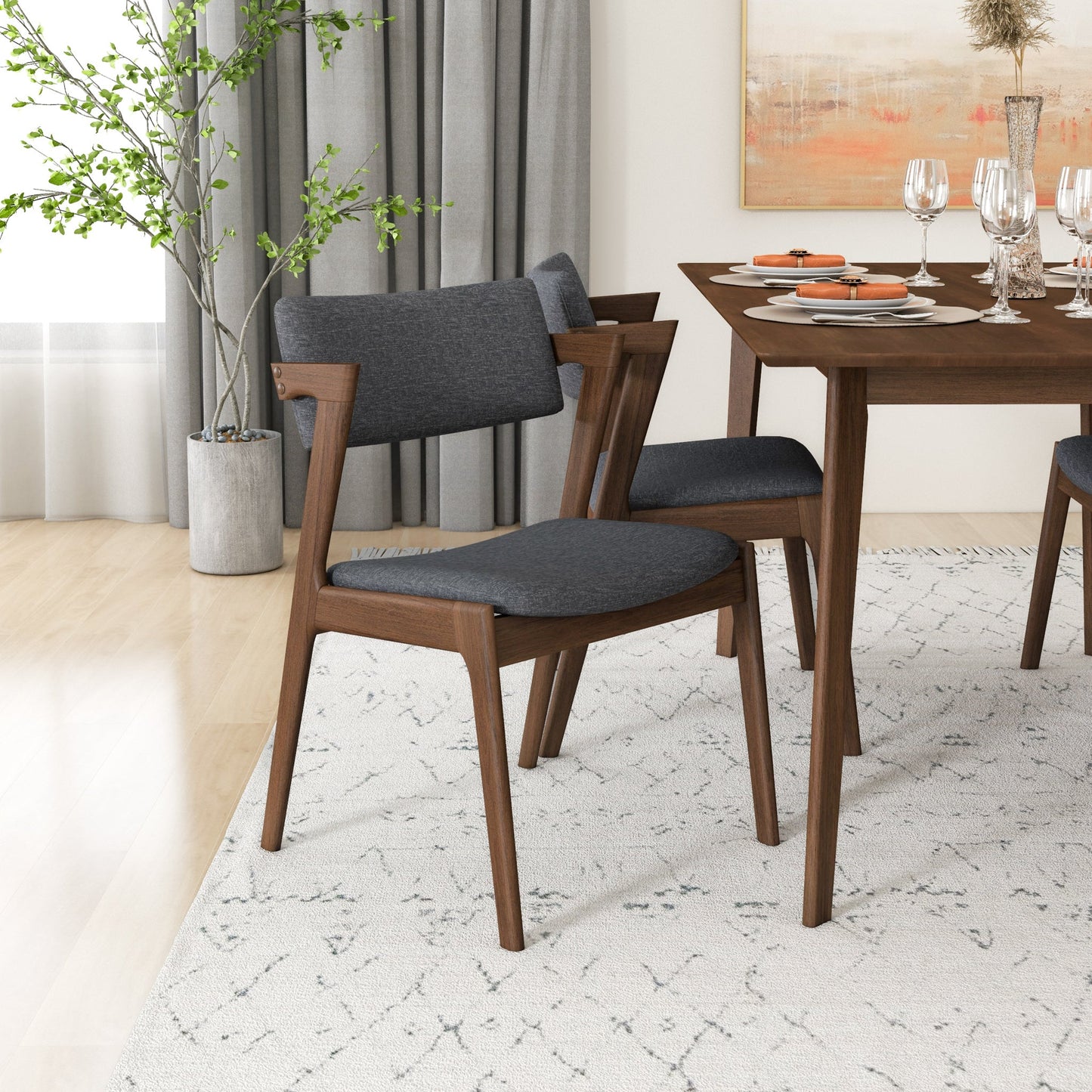 Abbott Large Walnut Dining Set with 4 Ricco Dark Gray Chairs