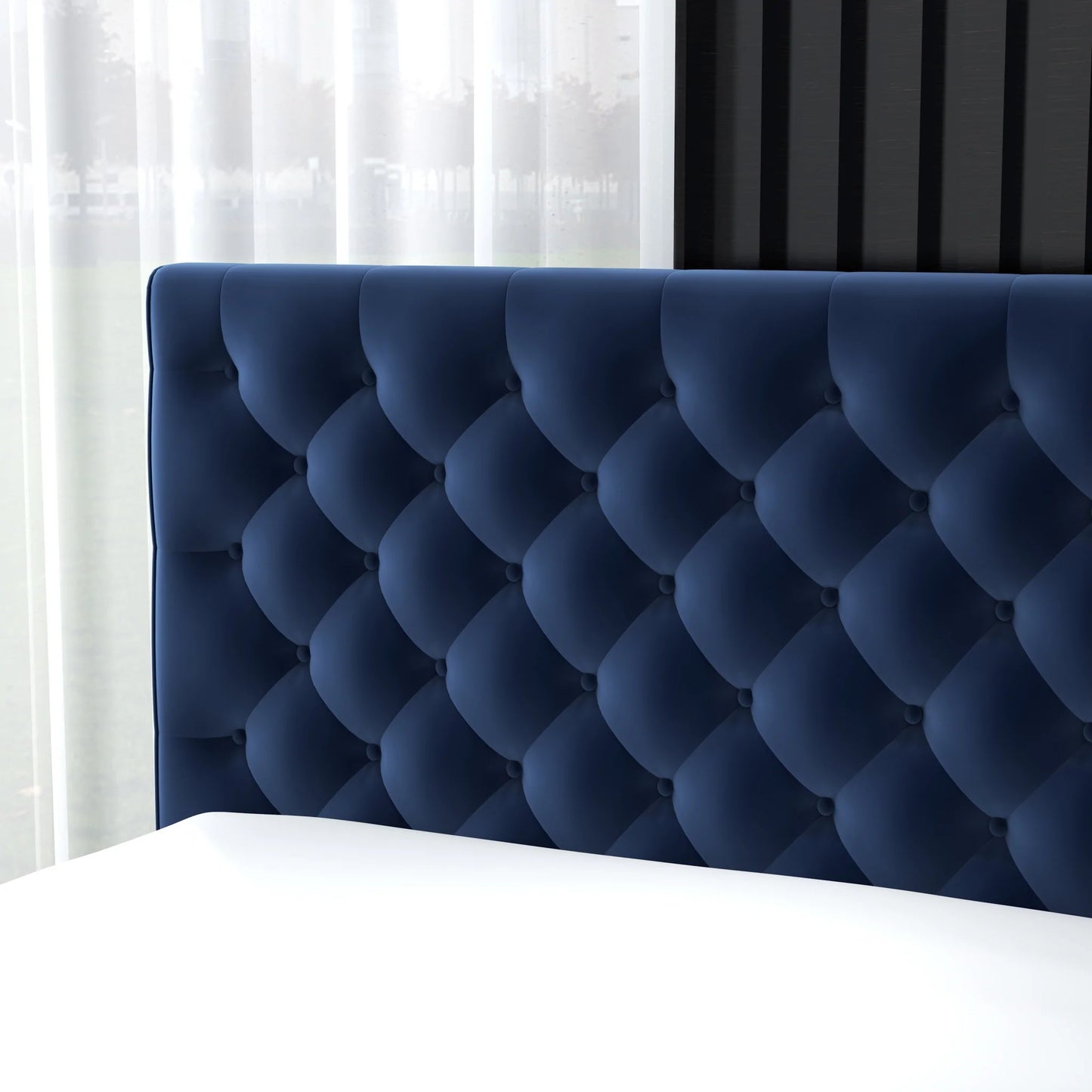 Ashley Platform Bed - Navy Blue Velvet