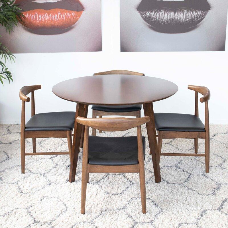 Aliana (Walnut) Dining Set with 4 Winston (Black Leather) Chairs