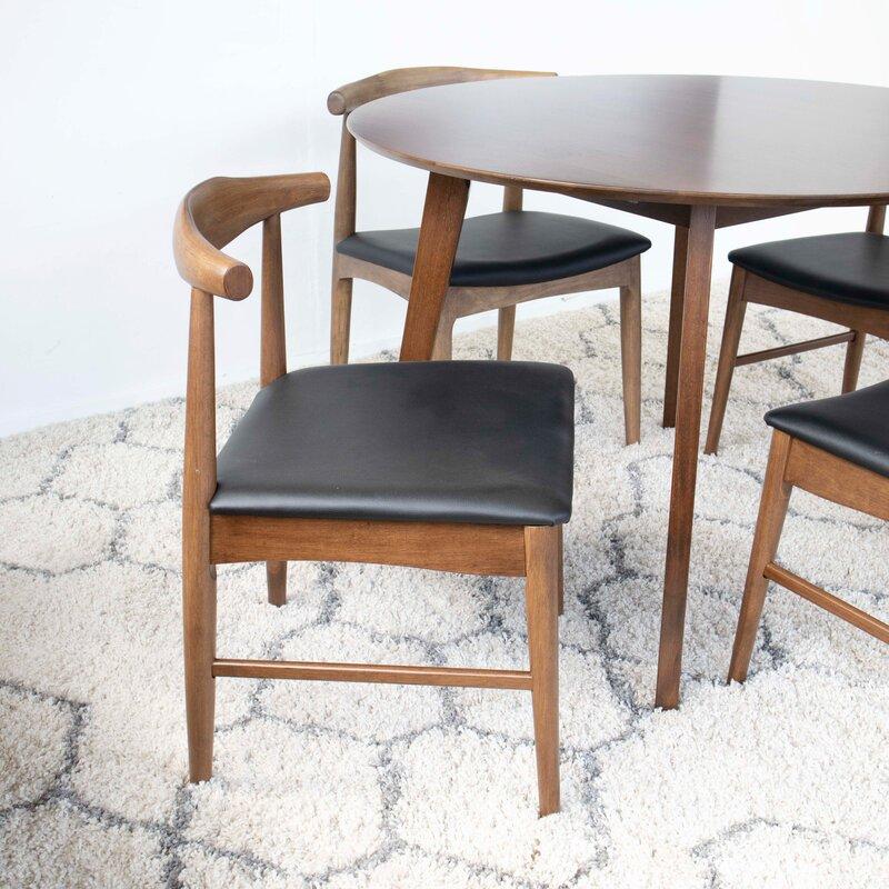 Aliana (Walnut) Dining Set with 4 Winston (Black Leather) Chairs