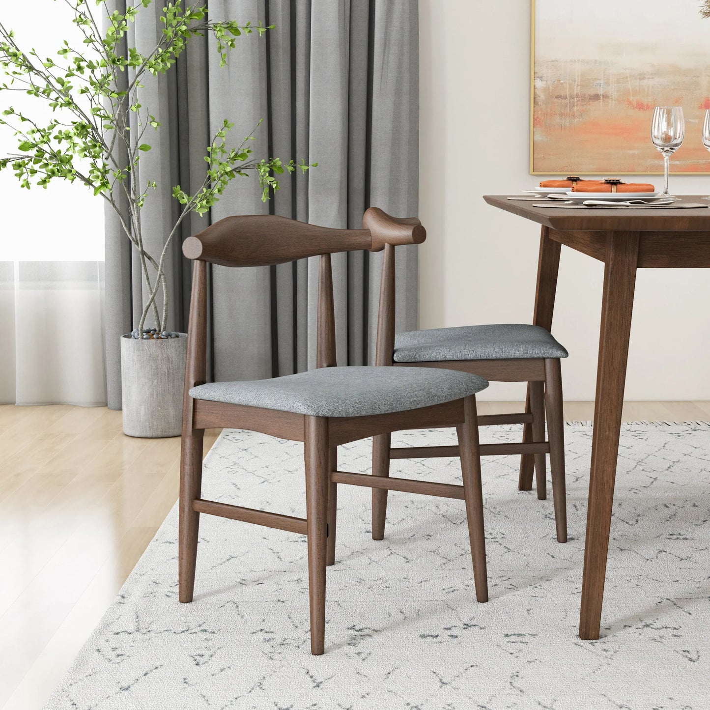 Alpine (Large - Walnut) Dining Set with 4 Winston (Gray) Dining Chairs