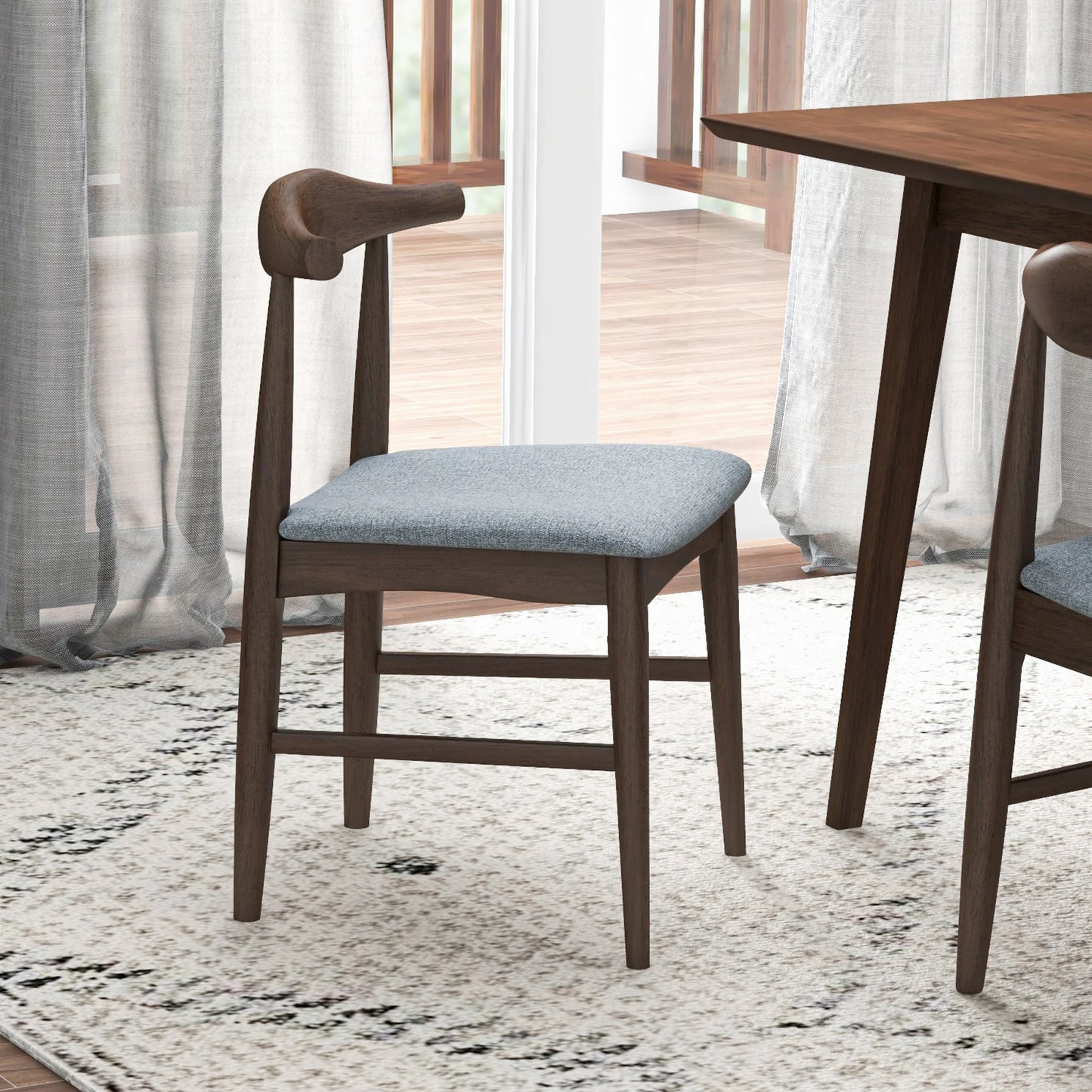 Adira (Small - Walnut) Dining Set with 4 Winston (Grey) Dining Chairs