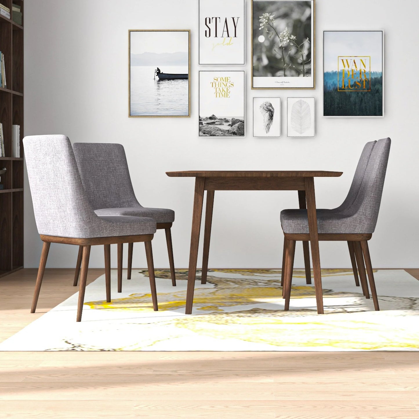 Adira (Large - Walnut) Dining Set with 4 Brighton (Grey) Dining Chairs
