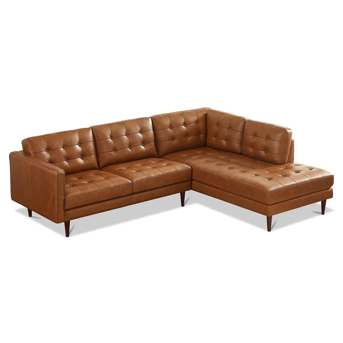 Lugano L-Shaped Genuine Leather Left&Right-Facing Sectional Cognac Tan